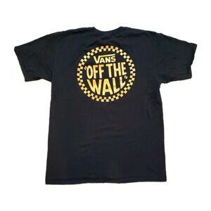 VANS Off The Wall‎ Men's Size Large Black T-Shirt Yellow Graphic Checker Logo